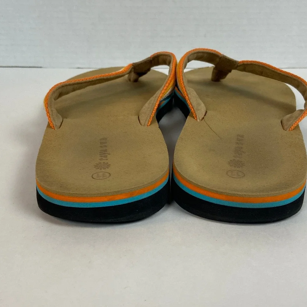 Raya Sun Mens Flip Flop Sandals Tan Multi Color Striped Straps Size 11 Thong